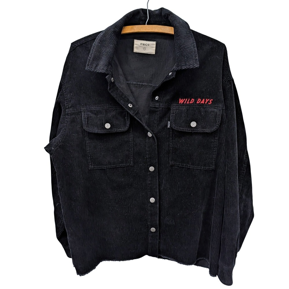 P&Co Women's Wild Days‎ Black Corduroy Jacket Raw Hem Cotton- Size 10